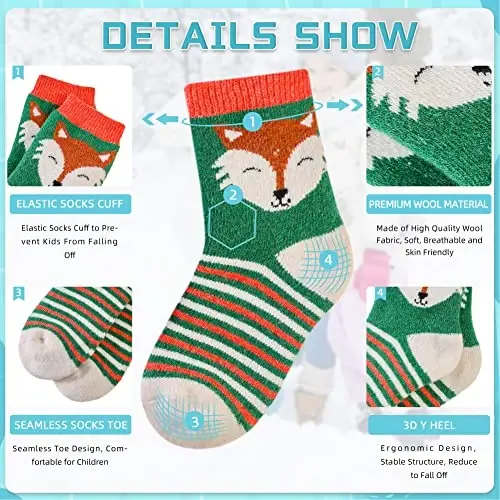 Eocom Kids Wool Socks For Boys Girls Warm Hiking Thermal Winter Cozy Soft Thick Toddlers Crew Boot Socks 6 Pairs - 4