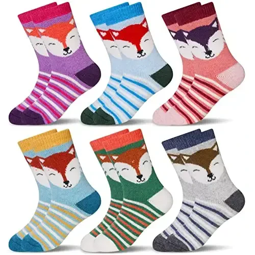 Eocom Kids Wool Socks For Boys Girls Warm Hiking Thermal Winter Cozy Soft Thick Toddlers Crew Boot Socks 6 Pairs - 1