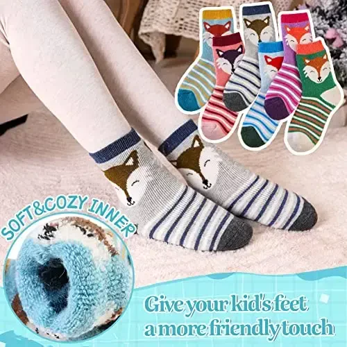Eocom Kids Wool Socks For Boys Girls Warm Hiking Thermal Winter Cozy Soft Thick Toddlers Crew Boot Socks 6 Pairs - 2