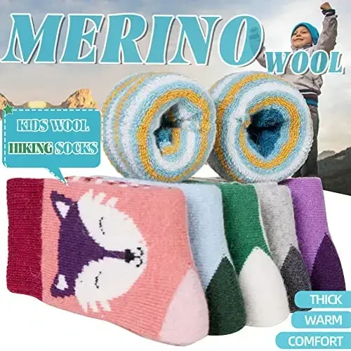 Eocom Kids Wool Socks For Boys Girls Warm Hiking Thermal Winter Cozy Soft Thick Toddlers Crew Boot Socks 6 Pairs - 3