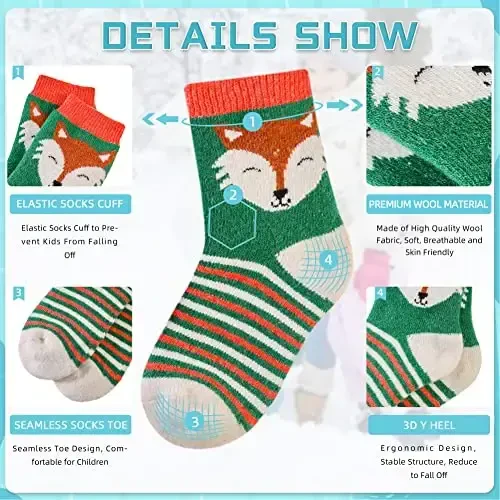 Eocom Kids Wool Socks For Boys Girls Warm Hiking Thermal Winter Cozy Soft Thick Toddlers Crew Boot Socks 6 Pairs - 4