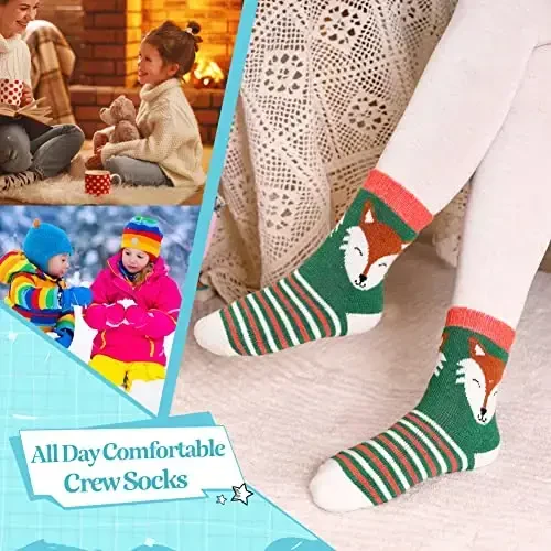 Eocom Kids Wool Socks For Boys Girls Warm Hiking Thermal Winter Cozy Soft Thick Toddlers Crew Boot Socks 6 Pairs - 6