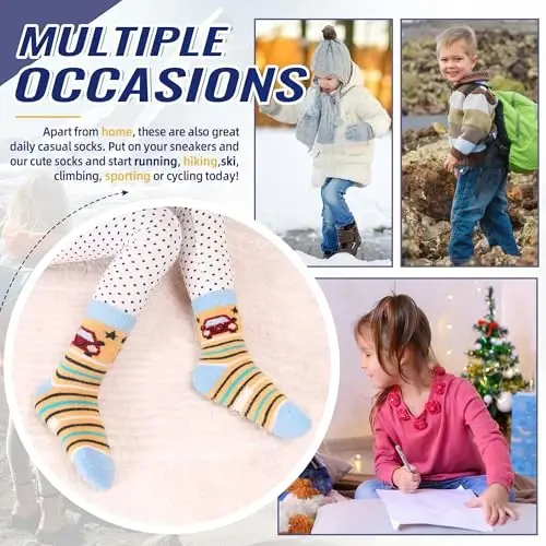 Eocom Kids Wool Socks For Boys Girls Warm Hiking Thermal Winter Cozy Soft Thick Toddlers Crew Boot Socks 6 Pairs - 6