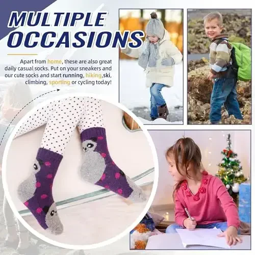 Eocom Kids Wool Socks For Boys Girls Warm Hiking Thermal Winter Cozy Soft Thick Toddlers Crew Boot Socks 6 Pairs - 6