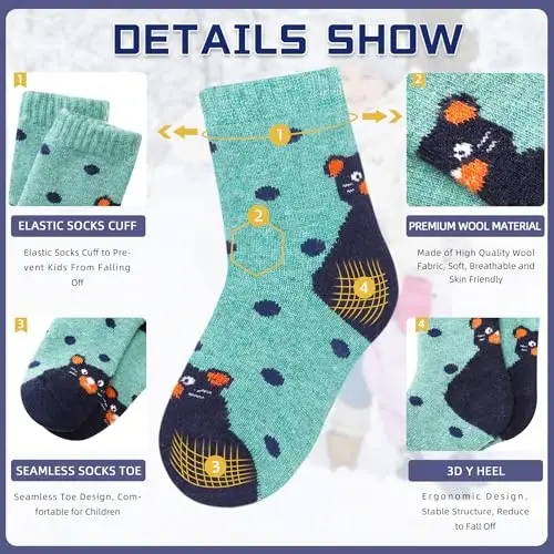 Eocom Kids Wool Socks For Boys Girls Warm Hiking Thermal Winter Cozy Soft Thick Toddlers Crew Boot Socks 6 Pairs - 4