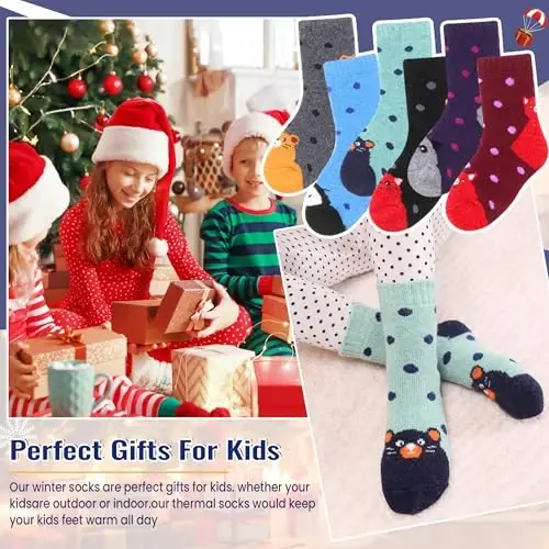 Eocom Kids Wool Socks For Boys Girls Warm Hiking Thermal Winter Cozy Soft Thick Toddlers Crew Boot Socks 6 Pairs - 5