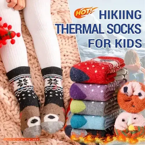 Eocom Kids Wool Socks For Boys Girls Warm Hiking Thermal Winter Cozy Soft Thick Toddlers Crew Boot Socks 6 Pairs - 2