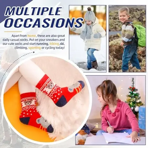 Eocom Kids Wool Socks For Boys Girls Warm Hiking Thermal Winter Cozy Soft Thick Toddlers Crew Boot Socks 6 Pairs - 6