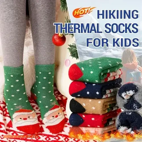 Eocom Kids Wool Socks For Boys Girls Warm Hiking Thermal Winter Cozy Soft Thick Toddlers Crew Boot Socks 6 Pairs - 2