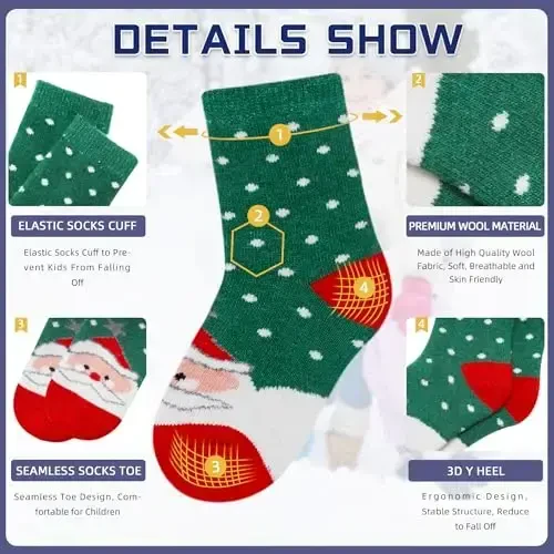 Eocom Kids Wool Socks For Boys Girls Warm Hiking Thermal Winter Cozy Soft Thick Toddlers Crew Boot Socks 6 Pairs - 4