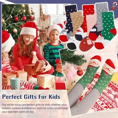 Eocom Kids Wool Socks For Boys Girls Warm Hiking Thermal Winter Cozy Soft Thick Toddlers Crew Boot Socks 6 Pairs - 5