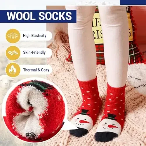 Eocom Kids Wool Socks For Boys Girls Warm Hiking Thermal Winter Cozy Soft Thick Toddlers Crew Boot Socks 6 Pairs - 3