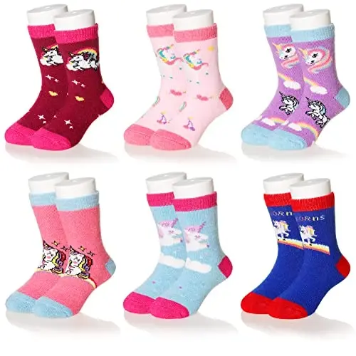 Eocom Kids Wool Socks For Boys Girls Warm Hiking Thermal Winter Cozy Soft Thick Toddlers Crew Boot Socks 6 Pairs - 1