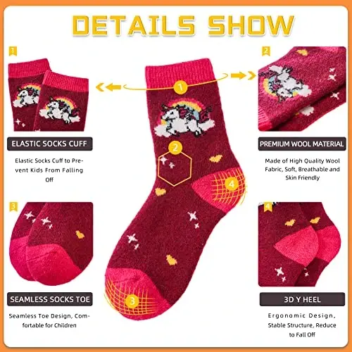 Eocom Kids Wool Socks For Boys Girls Warm Hiking Thermal Winter Cozy Soft Thick Toddlers Crew Boot Socks 6 Pairs - 4
