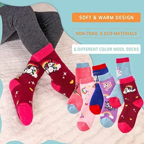 Eocom Kids Wool Socks For Boys Girls Warm Hiking Thermal Winter Cozy Soft Thick Toddlers Crew Boot Socks 6 Pairs - 3