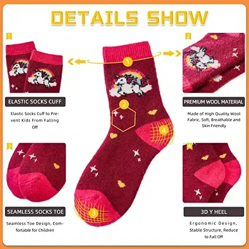 Eocom Kids Wool Socks For Boys Girls Warm Hiking Thermal Winter Cozy Soft Thick Toddlers Crew Boot Socks 6 Pairs - 4