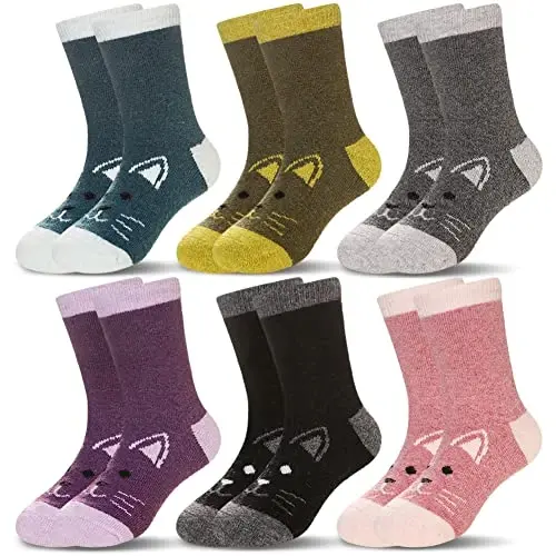 Eocom Kids Wool Socks For Boys Girls Warm Hiking Thermal Winter Cozy Soft Thick Toddlers Crew Boot Socks 6 Pairs - 1