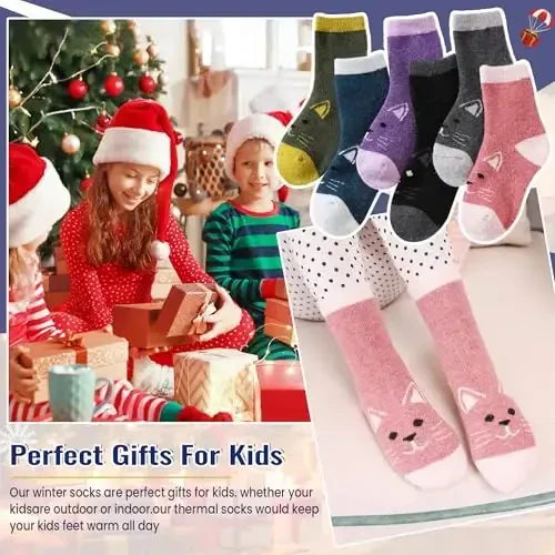 Eocom Kids Wool Socks For Boys Girls Warm Hiking Thermal Winter Cozy Soft Thick Toddlers Crew Boot Socks 6 Pairs - 5