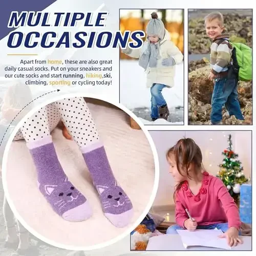 Eocom Kids Wool Socks For Boys Girls Warm Hiking Thermal Winter Cozy Soft Thick Toddlers Crew Boot Socks 6 Pairs - 6