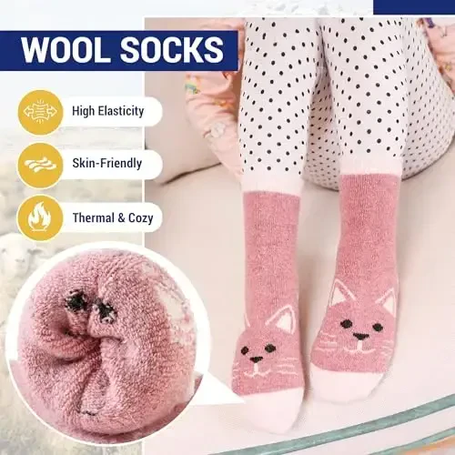 Eocom Kids Wool Socks For Boys Girls Warm Hiking Thermal Winter Cozy Soft Thick Toddlers Crew Boot Socks 6 Pairs - 3
