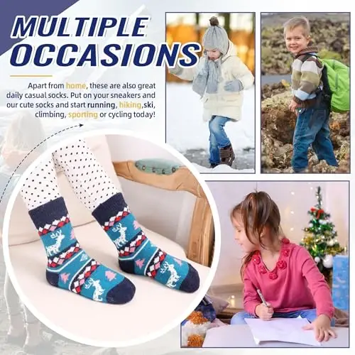 Eocom Kids Wool Socks For Boys Girls Warm Hiking Thermal Winter Cozy Soft Thick Toddlers Crew Boot Socks 6 Pairs - 6