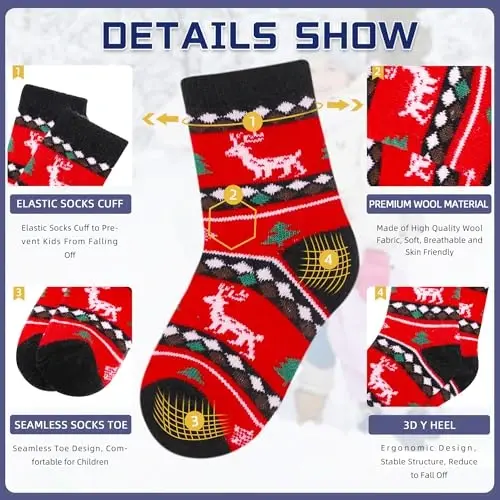 Eocom Kids Wool Socks For Boys Girls Warm Hiking Thermal Winter Cozy Soft Thick Toddlers Crew Boot Socks 6 Pairs - 4