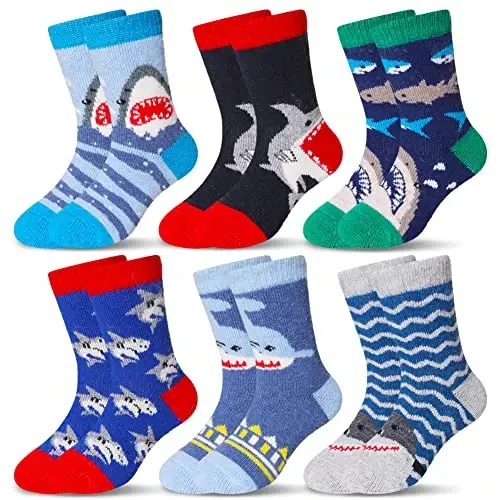 Eocom Kids Wool Socks For Boys Girls Warm Hiking Thermal Winter Cozy Soft Thick Toddlers Crew Boot Socks 6 Pairs - 1