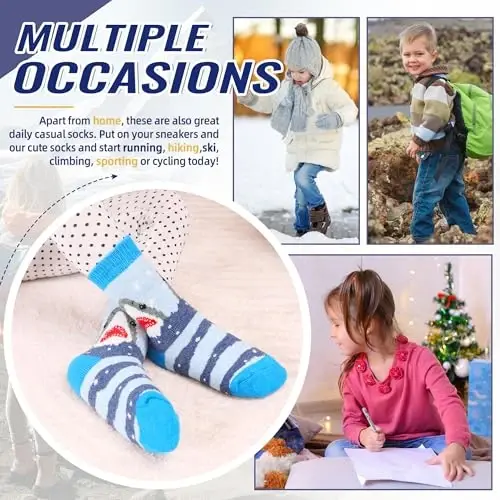 Eocom Kids Wool Socks For Boys Girls Warm Hiking Thermal Winter Cozy Soft Thick Toddlers Crew Boot Socks 6 Pairs - 6