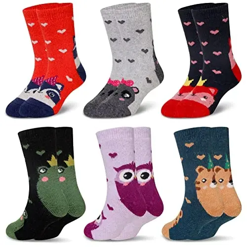 Eocom Kids Wool Socks For Boys Girls Warm Hiking Thermal Winter Cozy Soft Thick Toddlers Crew Boot Socks 6 Pairs - 1