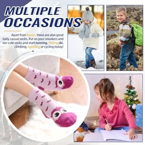 Eocom Kids Wool Socks For Boys Girls Warm Hiking Thermal Winter Cozy Soft Thick Toddlers Crew Boot Socks 6 Pairs - 6
