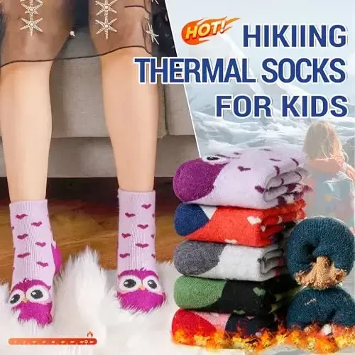 Eocom Kids Wool Socks For Boys Girls Warm Hiking Thermal Winter Cozy Soft Thick Toddlers Crew Boot Socks 6 Pairs - 2