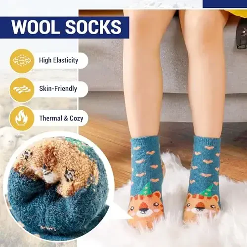 Eocom Kids Wool Socks For Boys Girls Warm Hiking Thermal Winter Cozy Soft Thick Toddlers Crew Boot Socks 6 Pairs - 3
