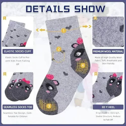 Eocom Kids Wool Socks For Boys Girls Warm Hiking Thermal Winter Cozy Soft Thick Toddlers Crew Boot Socks 6 Pairs - 4