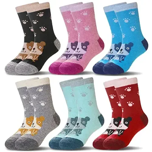Eocom Kids Wool Socks For Boys Girls Warm Hiking Thermal Winter Cozy Soft Thick Toddlers Crew Boot Socks 6 Pairs - EOCOM
