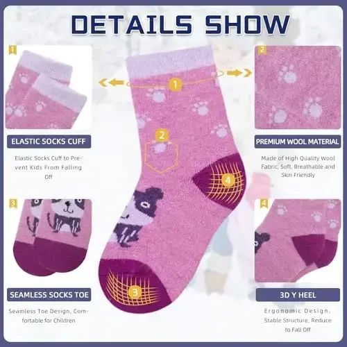 Eocom Kids Wool Socks For Boys Girls Warm Hiking Thermal Winter Cozy Soft Thick Toddlers Crew Boot Socks 6 Pairs - 4