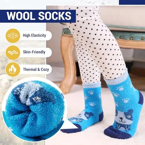 Eocom Kids Wool Socks For Boys Girls Warm Hiking Thermal Winter Cozy Soft Thick Toddlers Crew Boot Socks 6 Pairs - 3