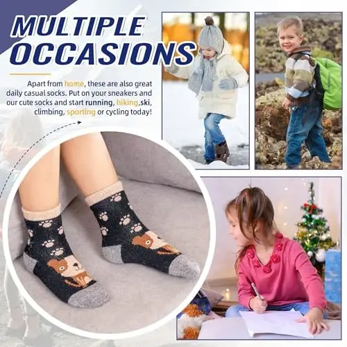 Eocom Kids Wool Socks For Boys Girls Warm Hiking Thermal Winter Cozy Soft Thick Toddlers Crew Boot Socks 6 Pairs - 6
