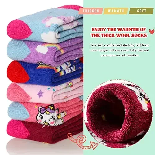 Eocom Kids O'g'il Bolalar Qizlar uchun Jun Paypoqlar Issiq Piyoda Termal Qishki Qulay Yumshoq Qalin Bolalar Ekipaj Etik Paypoqlari 6 Juft - 5