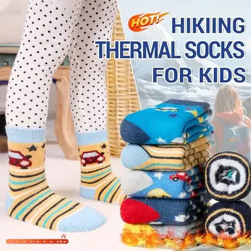 Eocom Kids O'g'il bolalar Qizlar uchun Jun Paypoqlar Issiq Trekking Termal Qishki Qulay Yumshoq Qalin Bolalar Ekipaji Etik Paypoqlari 6 Juft - 2