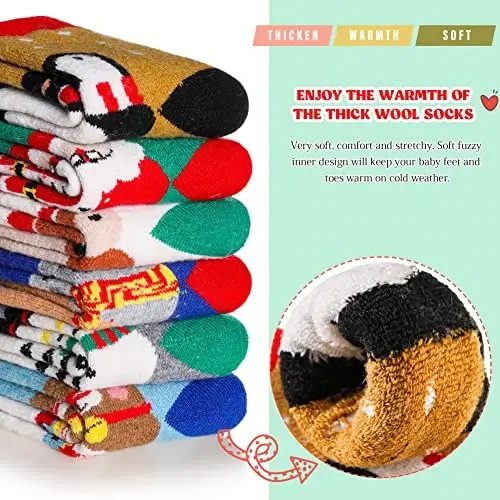 Eocom Kids Wool Socks For Boys Girls Warm Hiking Thermal Winter Cozy Soft Thick Toddlers Crew Boot Socks 6 Pairs - EOCOM (1)