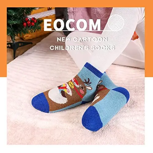 Eocom Kids Wool Socks For Boys Girls Warm Hiking Thermal Winter Cozy Soft Thick Toddlers Crew Boot Socks 6 Pairs - 6