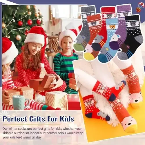 Eocom Kids Wool Socks For Boys Girls Warm Hiking Thermal Winter Cozy Soft Thick Toddlers Crew Boot Socks 6 Pairs - 5