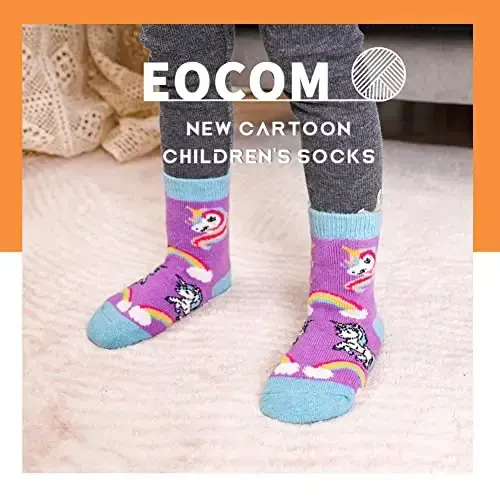 Eocom Kids Wool Socks For Boys Girls Warm Hiking Thermal Winter Cozy Soft Thick Toddlers Crew Boot Socks 6 Pairs - 6