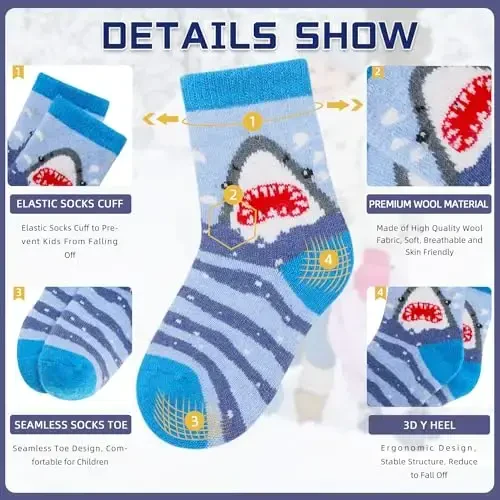 Eocom Kids Wool Socks For Boys Girls Warm Hiking Thermal Winter Cozy Soft Thick Toddlers Crew Boot Socks 6 Pairs - 4