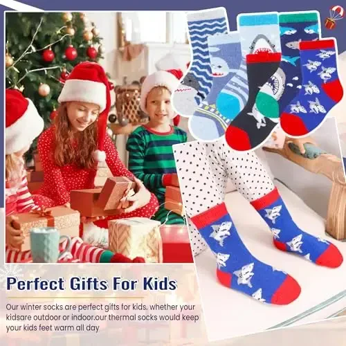 Eocom Kids Wool Socks For Boys Girls Warm Hiking Thermal Winter Cozy Soft Thick Toddlers Crew Boot Socks 6 Pairs - 5