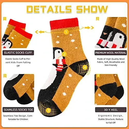 Eocom Kids Wool Socks For Boys Girls Warm Hiking Thermal Winter Cozy Soft Thick Toddlers Crew Boot Socks 6 Pairs - 4