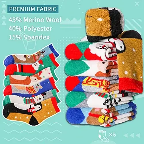 Eocom Kids Wool Socks For Boys Girls Warm Hiking Thermal Winter Cozy Soft Thick Toddlers Crew Boot Socks 6 Pairs - 5