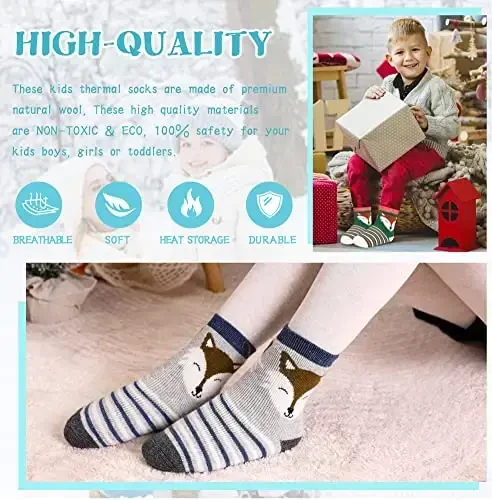 Eocom Kids Wool Socks For Boys Girls Warm Hiking Thermal Winter Cozy Soft Thick Toddlers Crew Boot Socks 6 Pairs - 5