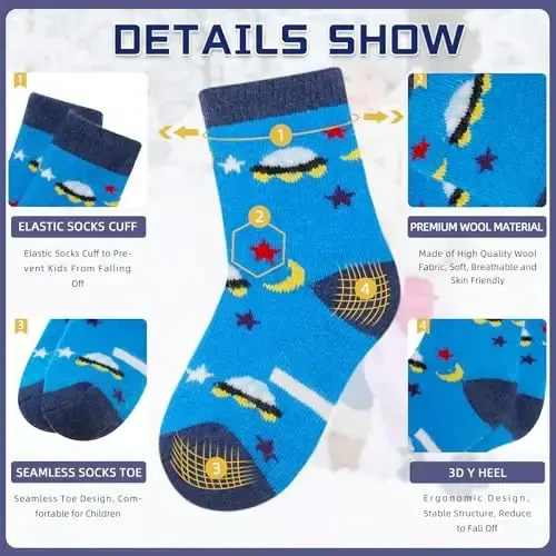 Eocom Kids Wool Socks For Boys Girls Warm Hiking Thermal Winter Cozy Soft Thick Toddlers Crew Boot Socks 6 Pairs - 4