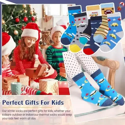 Eocom Kids Wool Socks For Boys Girls Warm Hiking Thermal Winter Cozy Soft Thick Toddlers Crew Boot Socks 6 Pairs - 5